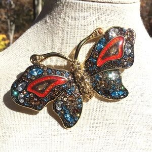 Butterfly Brooch rhinestone glass signed NM Nolan Miller